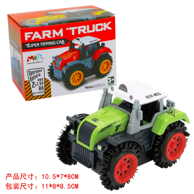 Exportaciones transfronterizas de dibujos animados camión volquete eléctrico niños jugando coche de acrobacias volteo Jeep granjero coche de policía coche de juguete