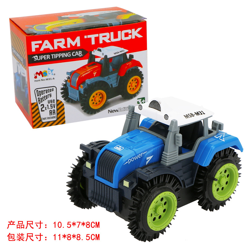 Exportaciones transfronterizas de dibujos animados camión volquete eléctrico niños jugando coche de acrobacias volteo Jeep granjero coche de policía coche de juguete