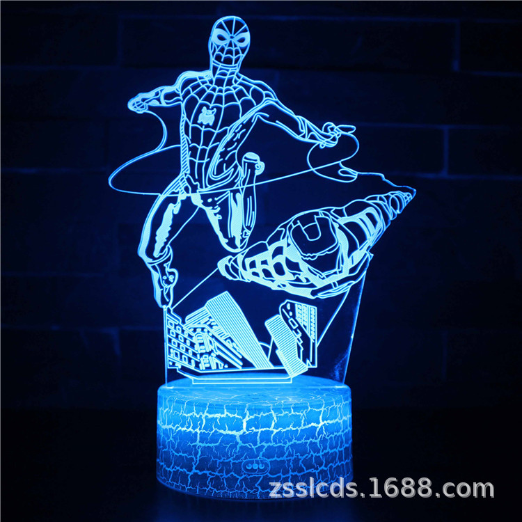 Cruz-frontera Spider-Man serie 3D noche luz creativa USB plug-in colorido noche luz al por mayor LED lámpara de mesa de regalo