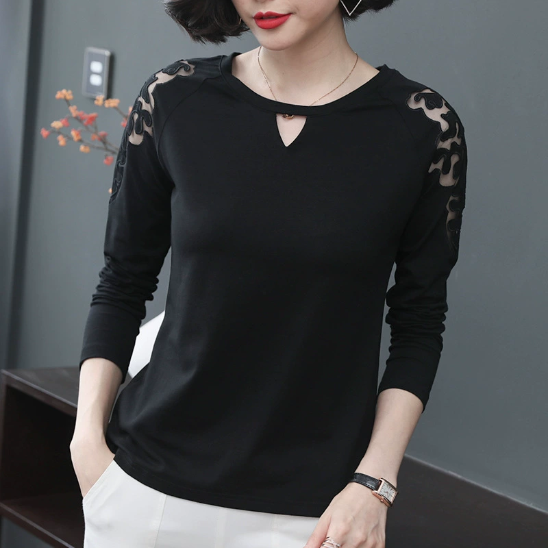 Женская Базовая рубашка, весенне-осенняя тонкая хлопковая 2023, Весенняя новая футболка, модная Стильная универсальная Футболка больших размеров с длинными рукавами