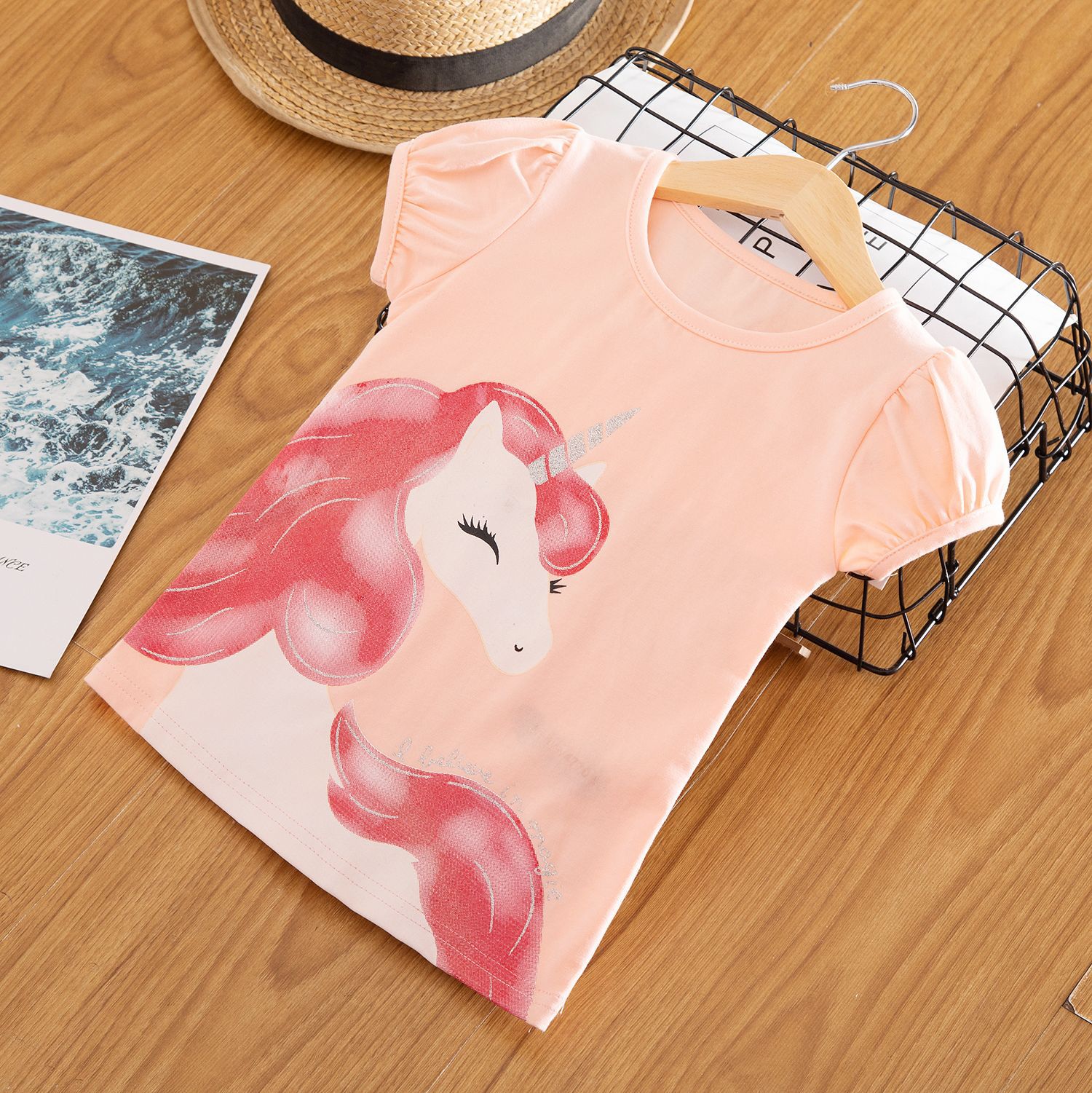 El comercio exterior de la venta caliente del verano lindo unicornio imprimir ropa de mujer femenina moda bebé mameluco camiseta de los niños