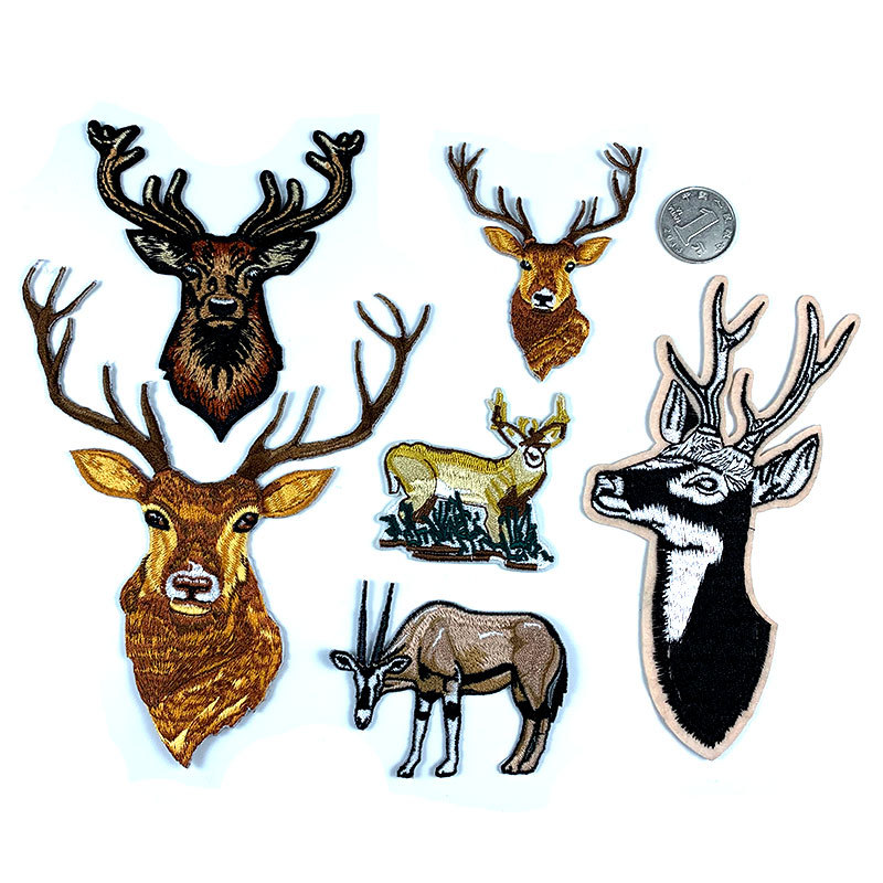 Cartoon deer embroidery cloth sticker deer head animal children adhesive clothing accessories Patches sticker