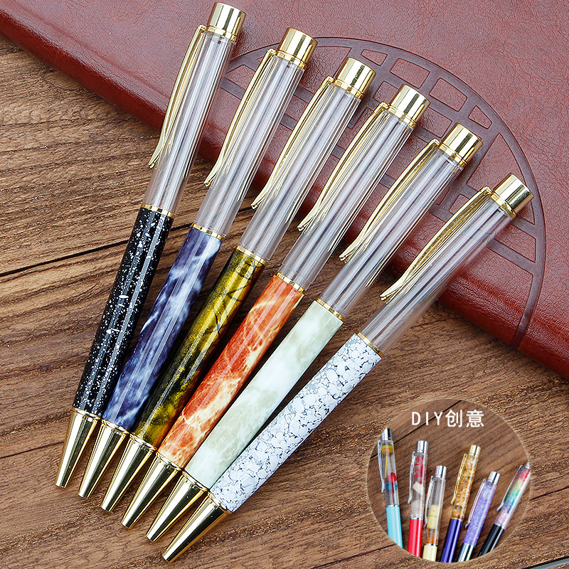 DIY创意手作花纹空杆笔水晶笔印刷LOGO金属入油笔广告圆珠笔