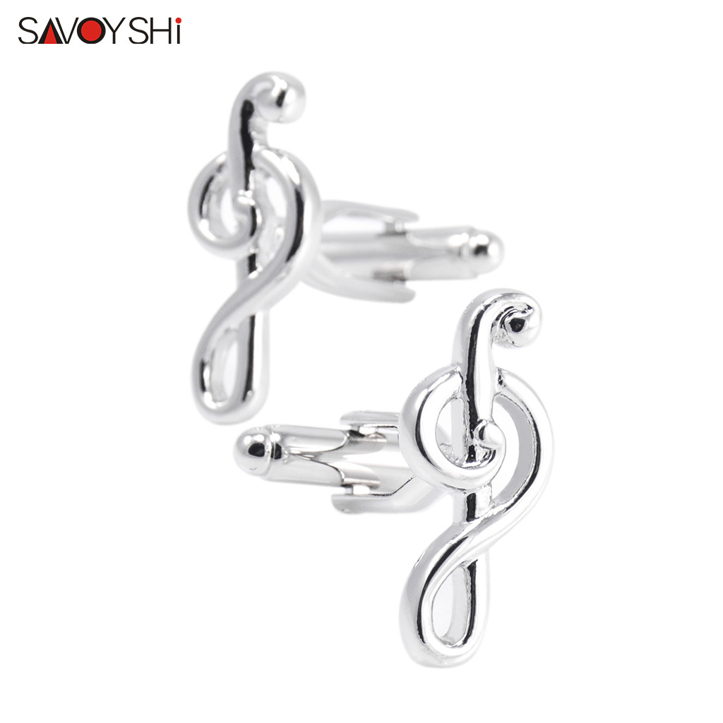 Savas Silver Metallic Simple Musical Note Cufflinks Musical Symbol Styling Cuffpins Men's French Shirt Button Studs