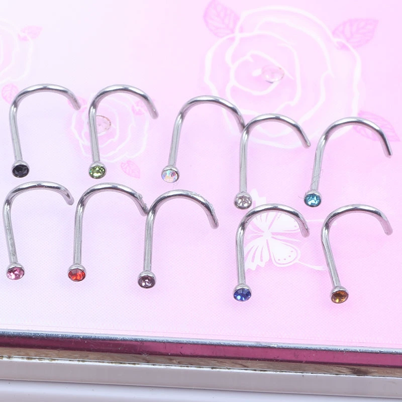 Серебро нос piercинг физиологический с камнем