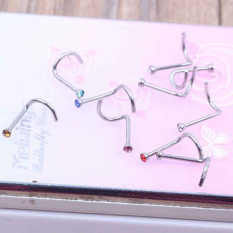 Серебро нос piercинг физиологический с камнем