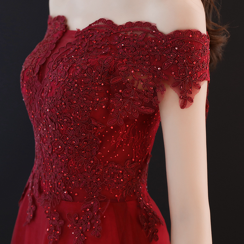 Bridal Toast Dress 2026 New Style Off-Shoulder Red Engagement Thank-You Banquet Evening Dress Homecoming Dress Women's Long Wedding Dress