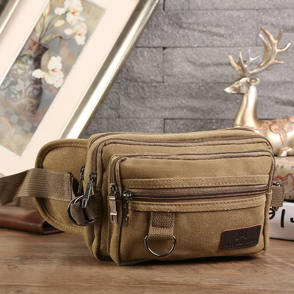 New Casual Canvas Waist Bag for Men, Outdoor Casual Cashier Bag, Multi-Functional Mobile Phone Bag, Portable Coin Purse