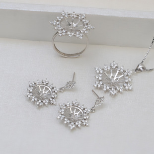 Diy accessories S925 silver snowflake open ring ring female pendant earring set pearl empty support wholesale 1304