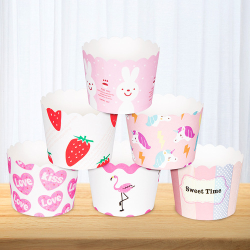 Small cake cup muffin cup high temperature baking chiffon small cake cup disposable cute pattern paper cup 50 pieces