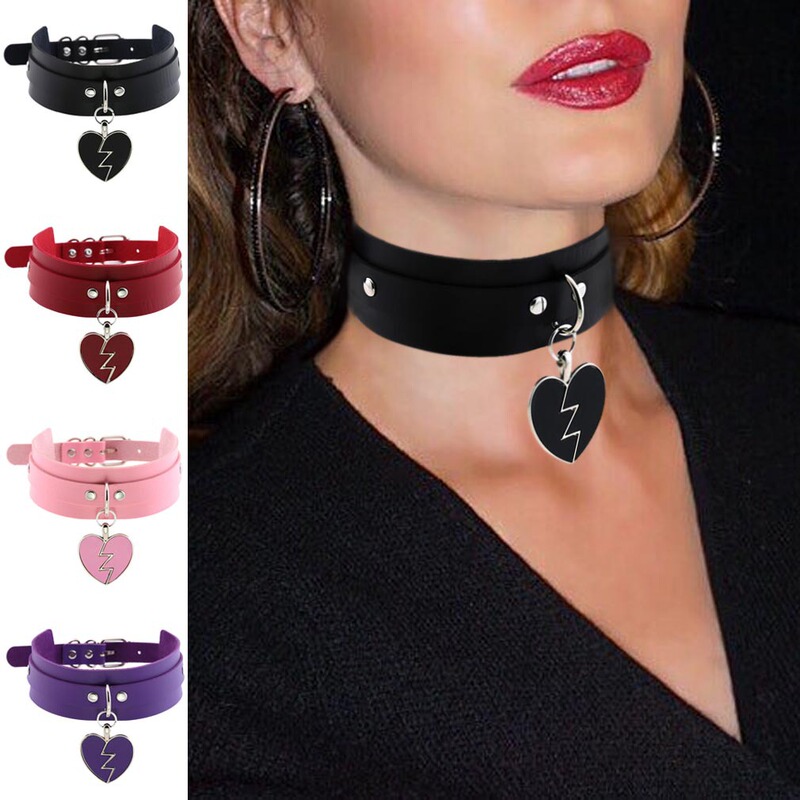 Harajuku Rock Lightning Peach Heart Pendant Collar Collar Heartbreak Heart Double Layer Leather Necklace Neck Strap Clavicle Chain Harajuku Rock Lightning Peach Heart Pendant Collar Collar Heartbreak Heart Double Layer Leather Necklace Neck Strap Clavicle Chain