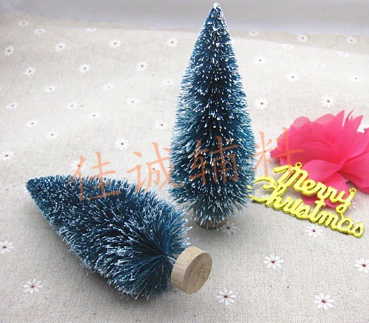 Árbol de Navidad en miniatura con seda de sisal en azul verdoso, pequeño adorno navideño de escritorio con torre de pino cubierta de nieve, de 3 a 23 cm.