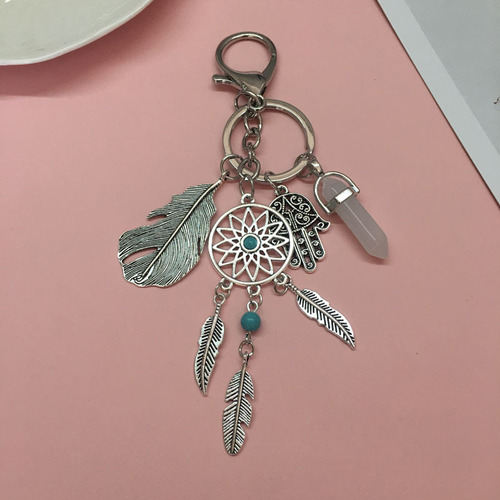 Etsy Bohemian Dreamcatcher Hand Palm Feather Retro Stone Keychain Accessory