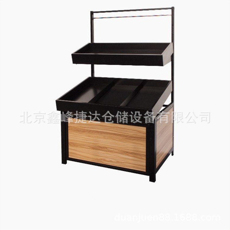 商场超市水果蔬菜生鲜架蔬果货架磨砂黑爆花银钢木水果蔬菜货柜