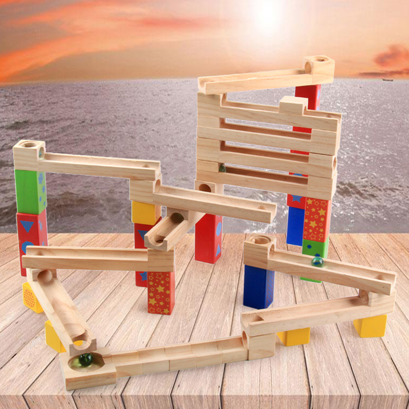 Wooden children's puzzle parent-child ball track slide building blocks stacked high marbles wooden toys wholesale Wooden children's puzzle parent-child ball track slide building blocks stacked high marbles wooden toys wholesale