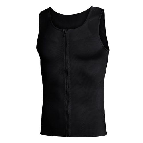 Manufacturer European and American ultra-light and breathable men's elastic mesh zippered tummy control slim vest body shaper NY044
