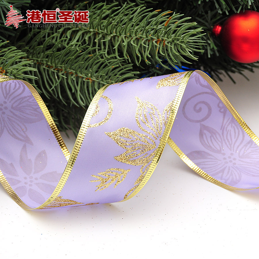 Navidad árbol decoración suministros 200*5cm púrpura oro dorado borde Navidad color cinta regalo embalaje cinta