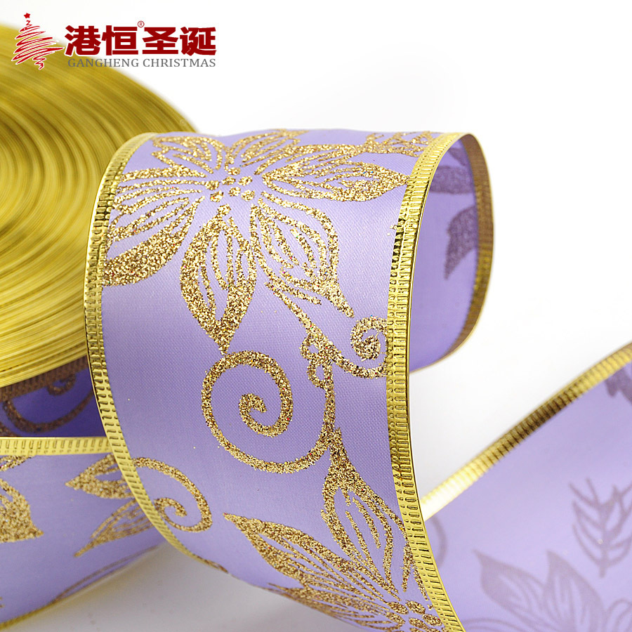 Navidad árbol decoración suministros 200*5cm púrpura oro dorado borde Navidad color cinta regalo embalaje cinta