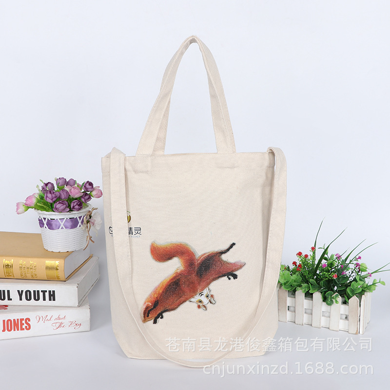 Comercio al por mayor y al por mayor vertical de gran capacidad Portátil Bolsa de lona estudiante hombro crossbody bolsa de algodón de almacenamiento de compras logotipo impreso