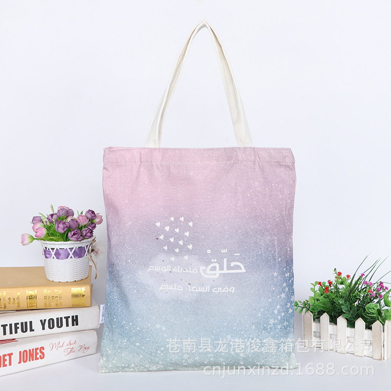 夏天款韩版小清新学生帆布包手提大容量购物袋满版彩印棉布袋批发