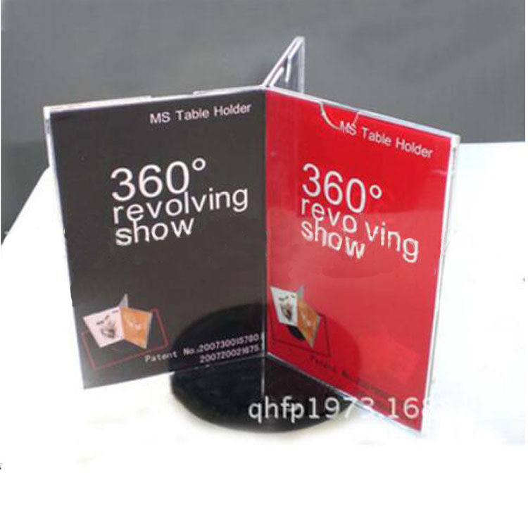 亚克力好质量三角插纸桌牌有机玻璃圆底360旋转A4桌面展示牌批发