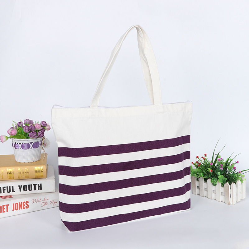 Los fabricantes suministran bolso de gran capacidad simple de dos colores a rayas bolsa de lona de fondo al por mayor
