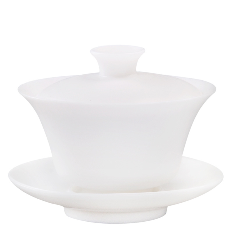 Winning artesan Dehua porcelana blanca cubierta a mano kung fu tazón de té neumático delgado tres talentos cubierto tazón de té conjunto de tazón de té brindis taza de té