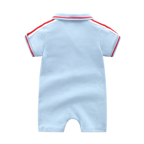 Children's Summer 2024 New Arrival Boys 0-1 Years Cute Light Blue Short Sleeve Cotton Onesie