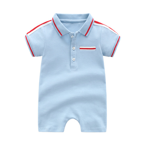 Children's Summer 2024 New Arrival Boys 0-1 Years Cute Light Blue Short Sleeve Cotton Onesie