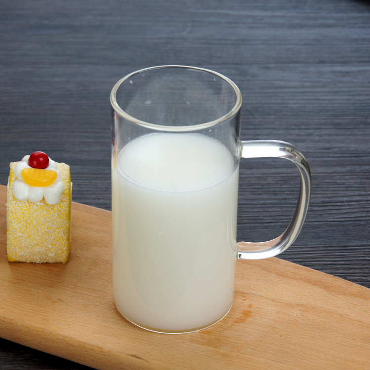 Taza de leche recta sin Tapa Recta transparente recta con mango taza de agua de vidrio intuitiva taza de desayuno de borosilicato taza de té verde