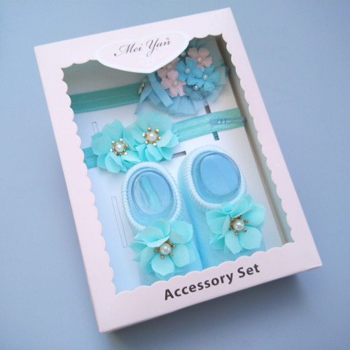 Korean style baby hair accessories gift box set 0-1 year old baby headband socks newborn gift 100th day gift