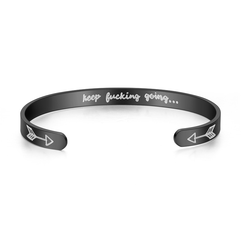 Amazon wish explosion titanium steel laser bracelet opening adjustable simple lettering stainless steel inspirational bracelet