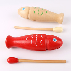 Wooden fish-shaped clapper, wooden children's percussion instrument, red wooden fish-shaped toy drum for stress relief and calming