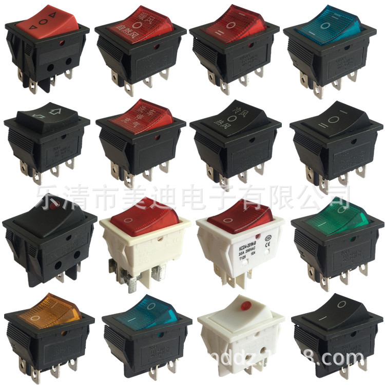 KCD4船型开关 红色指示灯翘板开关 三档16A翘板开关 全铜4脚