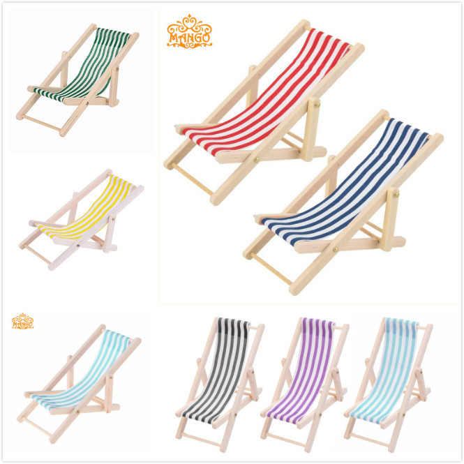 1:12 Doll House dollhouse Mini Furniture Model Finished Striped Wooden Recliner Beach Chair Multicolor