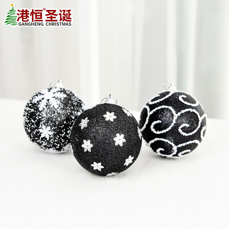 Hong Kong Heng 8cm BOLA DE Navidad pintada de negro decoraciones del árbol de Navidad 10cm de plata espuma negra decoración pegajosa BOLA DE Navidad de gama alta