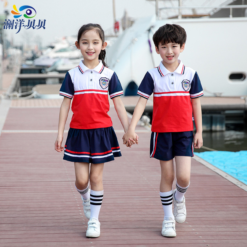 小學生校服春夏季短袖短裙藍色幼兒園園服兒童運動團隊班服潮批發