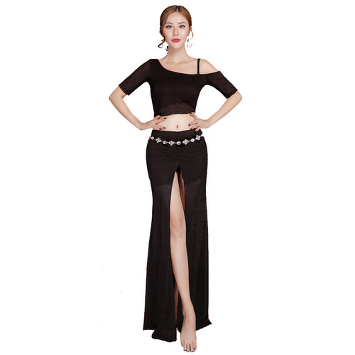 Baoguang Honghua belly dance clothing practice clothes summer new lace slit long skirt female adult performance suit