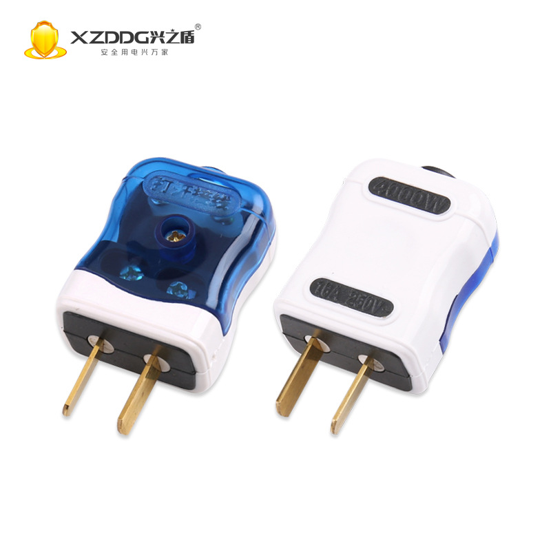 厂家批发蓝白插头包胶转动插头电源二级插头两脚插头工程抗摔插头