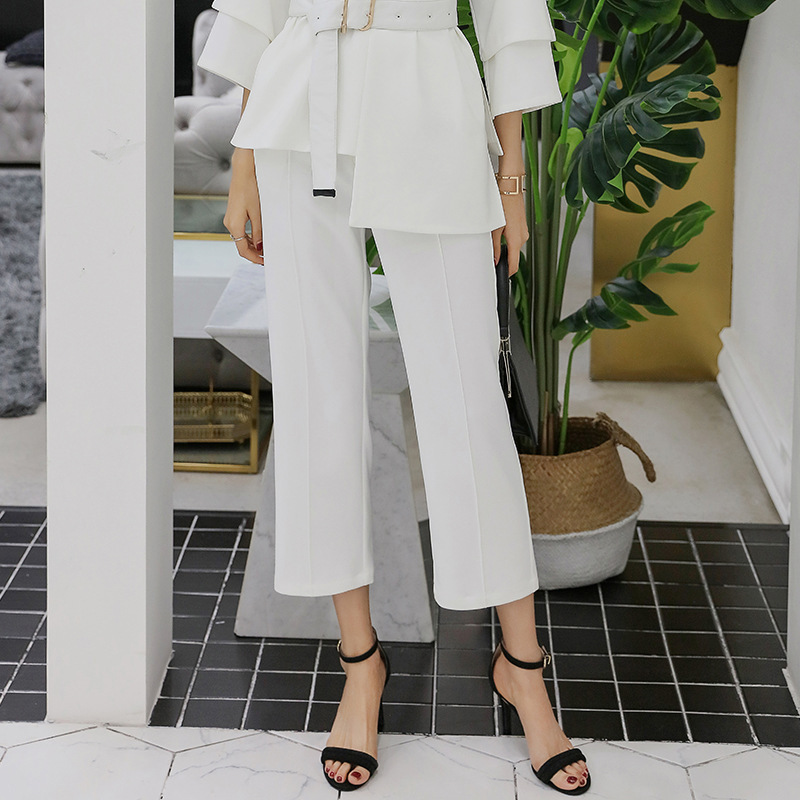Wide Leg Pants Women's Cropped Pants Summer New Loose Casual Pants High Waist Dipped Slim Look Straight Pants White 5842