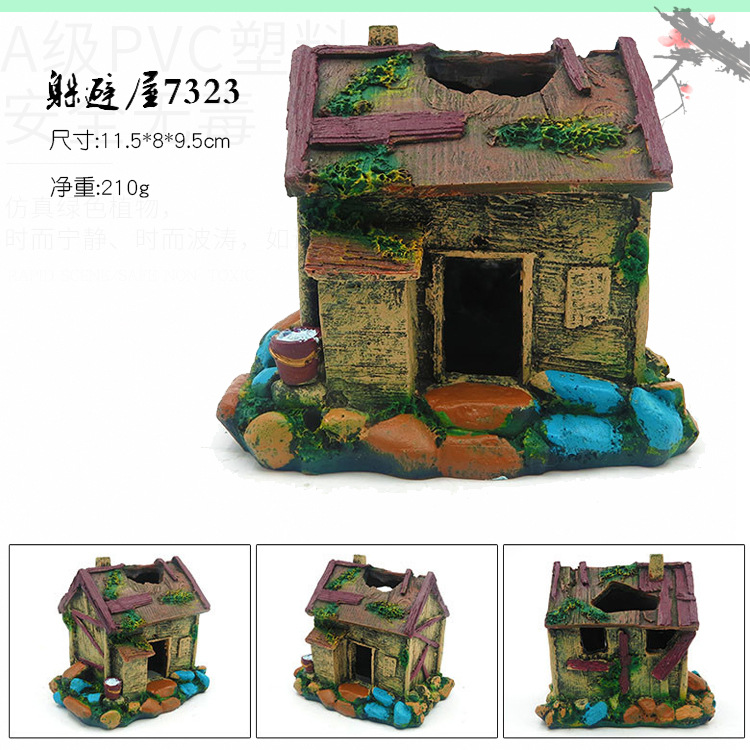 Decoraciones del acuario casa de paja resina artesanía simulación casa pecera paisaje escondite agujero árbol