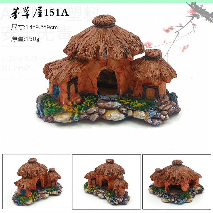 Decoraciones del acuario casa de paja resina artesanía simulación casa pecera paisaje escondite agujero árbol
