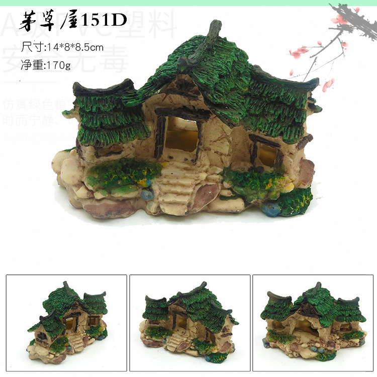 Decoraciones del acuario casa de paja resina artesanía simulación casa pecera paisaje escondite agujero árbol