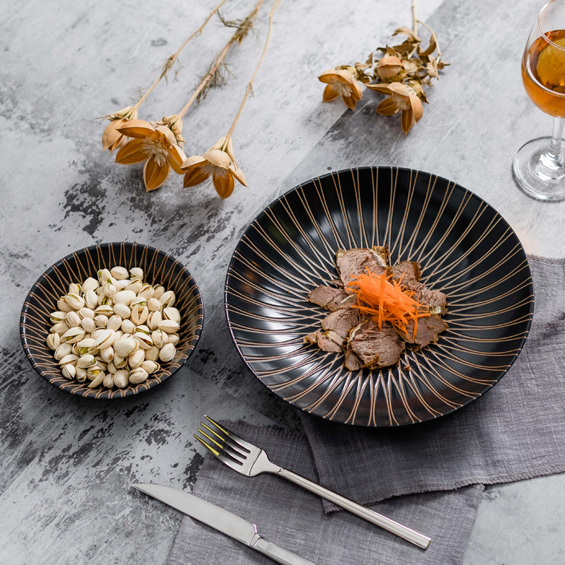 Patrón geométrico gris Plato de cerámica Plato de carne Plato de pasta