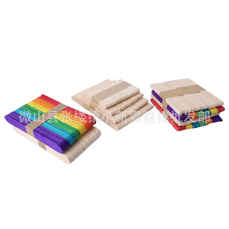 Palitos para helados, palitos de colores para helados, palitos de madera natural, materiales para manualidades de jardín de infantes para ensamblar juguetes, palitos para helados.