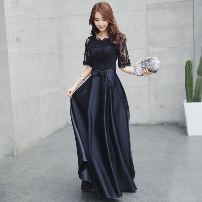 Pequeño vestido para las mujeres 2024 verano nuevo negro largo elegante adelgazar vestido de noche para damas vestido de banquete