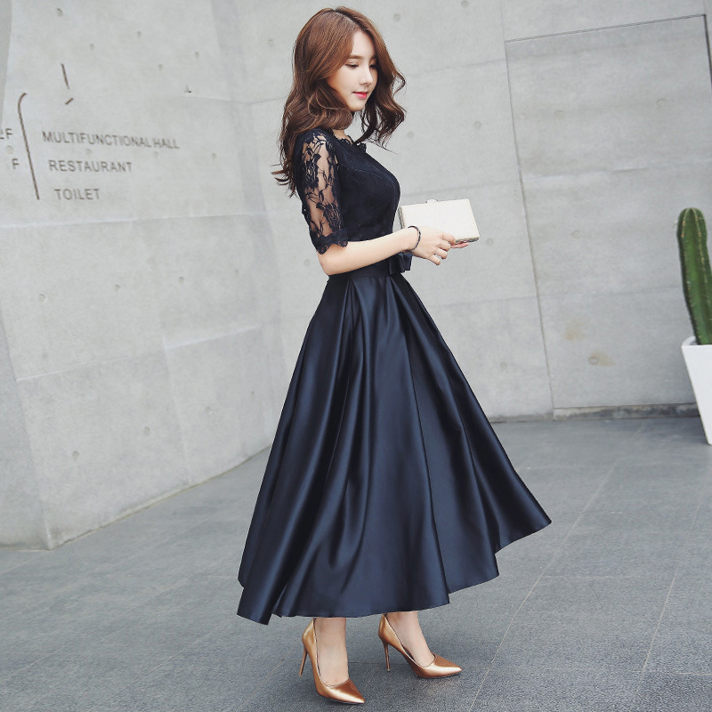 Pequeño vestido para las mujeres 2024 verano nuevo negro largo elegante adelgazar vestido de noche para damas vestido de banquete