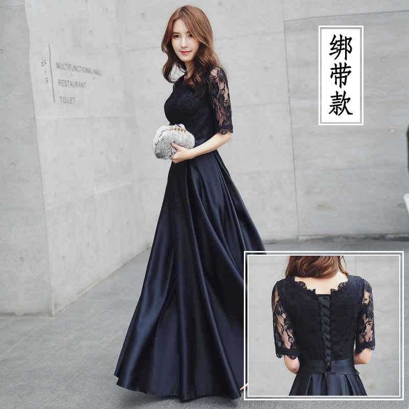 Pequeño vestido para las mujeres 2024 verano nuevo negro largo elegante adelgazar vestido de noche para damas vestido de banquete