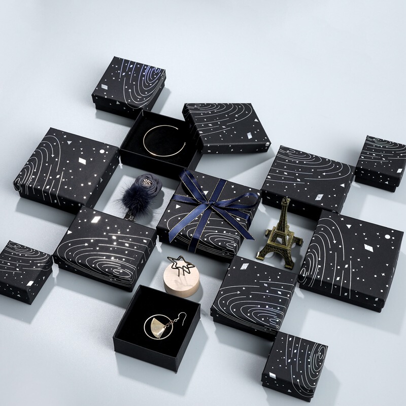 Factory direct hot silver star earrings badge bracelet necklace jewelry packaging box classical black jewelry gift box Factory direct hot silver star earrings badge bracelet necklace jewelry packaging box classical black jewelry gift box