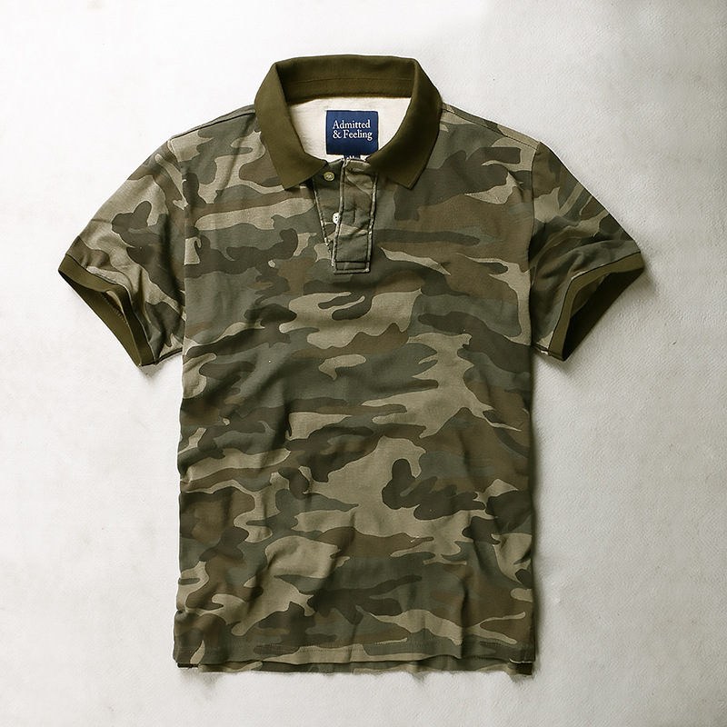 Men's Cotton Short-Sleeved Polo Shirt Summer Loose Camouflage Washed Breathable Sweat-Absorbent Lapel T-Shirt Camouflage Trendy